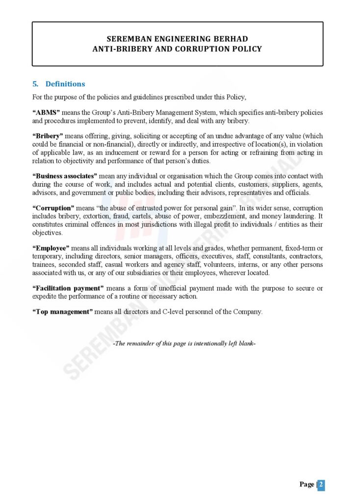 Anti Bribery Corruption Policy Seremban Engineering Berhad